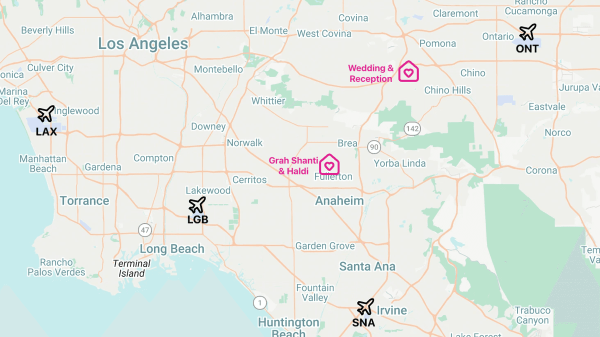 Wedding venue and airports map